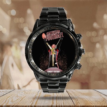 Discover American Football Sunday Match Black and Red Svg Calendar Steel Band Watch
