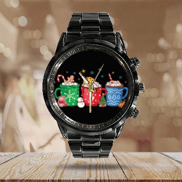 Discover Christmas Hot Chocolate Cup Calendar Steel Band Watch