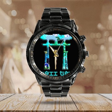 Discover Japan Asian Culture Red Rising Sun Samurai Torii Calendar Steel Band Watch