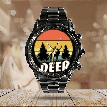 Discover Deer funny sunset sunrise summer Gifts Calendar Steel Band Watch