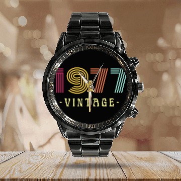 Discover Neon Rainbow Retro Birthday Year Vintage 1977 Calendar Steel Band Watch