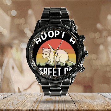 Discover Adopt A Street Cat Funny Opossum Vintage Calendar Steel Band Watch