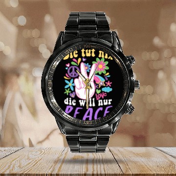Discover Hippie Peace Groovy FlowerPower Boho Woodstock Calendar Steel Band Watch