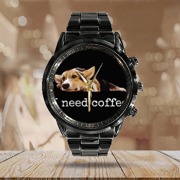 Discover I Need Coffee Cute Corgi Mom Dad Dog Lover Calendar Steel Band Watch