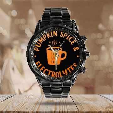 Discover Pumpkin Spice & Electrolytes Funny Calendar Steel Band Watch