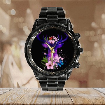 Discover Floral Galaxy Deer Calendar Steel Band Watch