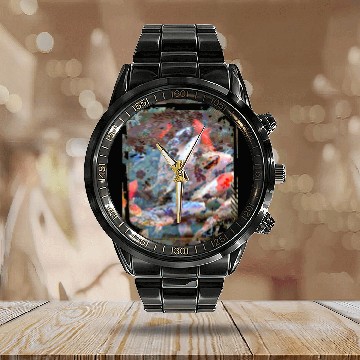 Discover Japan Koi Fish Pond Collage Art 88 Calendar Steel Band Watch