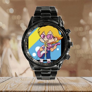Discover Guitar Boy Calendar Steel Band Watch