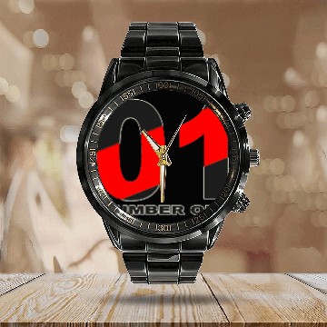 Discover NUMBER 01 BLACK AND RED COLOR Calendar Steel Band Watch