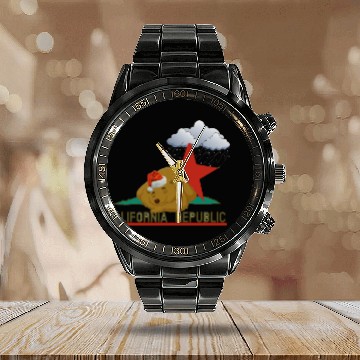 Discover California bear in winter Calendar Steel Band Watch