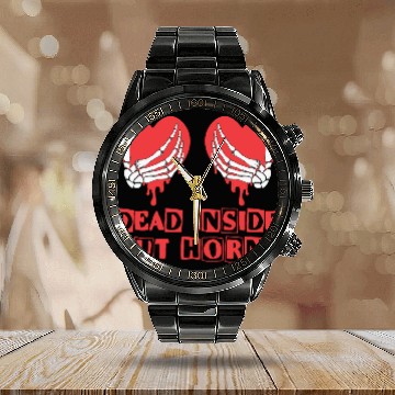 Discover Dead Inside but horny Valentine Meme Skull Gift Calendar Steel Band Watch