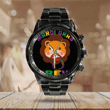 Discover Mardi Gras Crew Lips Lion Calendar Steel Band Watch