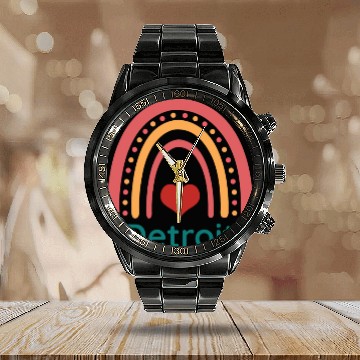 Discover Detroit Vintage Boho Rainbow Calendar Steel Band Watch
