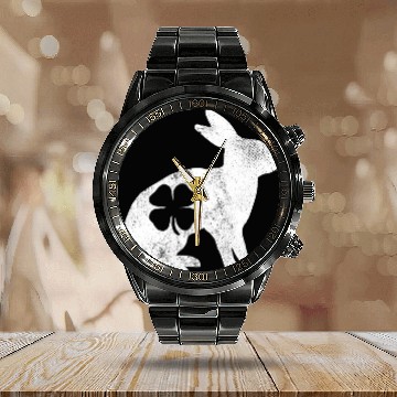 Discover St Patrick's Day Rabbit Bunny Irish Green Shamrock Calendar Steel Band Watch