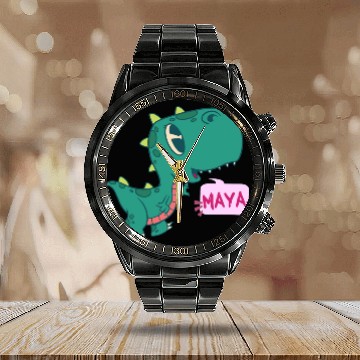 Discover MAYA - Lovely girl name with cute dinosaur Calendar Steel Band Watch