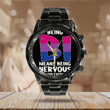 Discover Being Bi Bisexual Pride Kawaii Cat Calendar Steel Band Watch