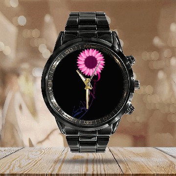Discover Love Will Prevail Bisexual Sunflower Bi Pride Calendar Steel Band Watch