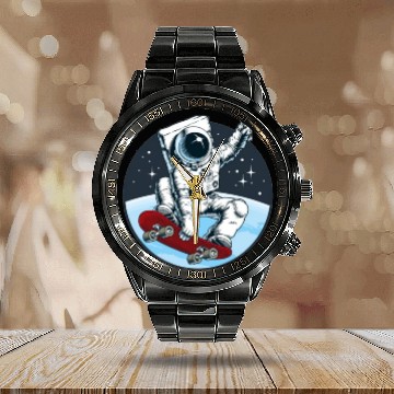 Discover Skateboarding Astronaut Calendar Steel Band Watch