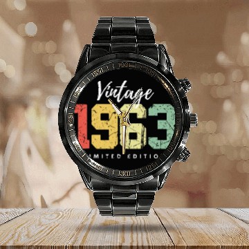 Discover 60 Years Vintage 1963 Retro 60th Birthday Calendar Steel Band Watch