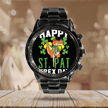 Discover Happy St. Pat Trex Day Saint Patrick Dinosaur Calendar Steel Band Watch