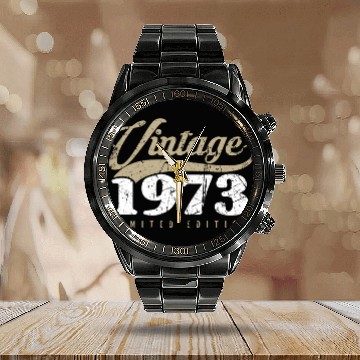 Discover 50 Years Vintage 1973 Retro 50th Birthday Calendar Steel Band Watch