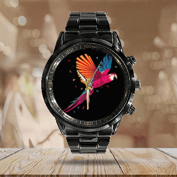 Discover Macaw Parrot Geometric Bird Parakeet Ornitholog Gi Calendar Steel Band Watch