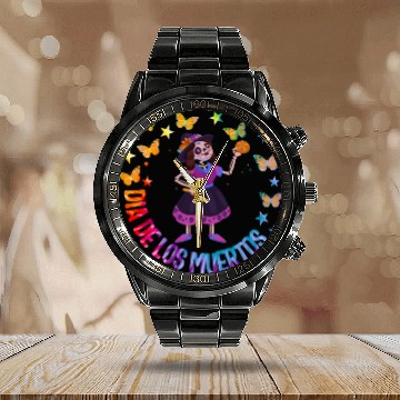 Discover Dia De Los Muertos Calendar Steel Band Watch, Girl Sugar Skeleton