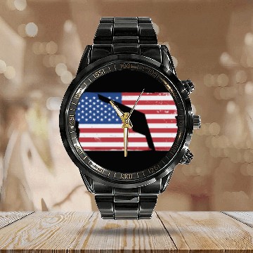 Discover B-2 Stealth Bomber Military Airplane American Flag Calendar Steel Band Watch