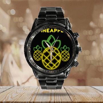 Discover Funny Fruits Pineapple Calendar Steel Band Watch