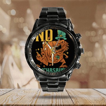 Discover No Pinchasaurus Saint Patrick's Day Dinosaur Lover Calendar Steel Band Watch