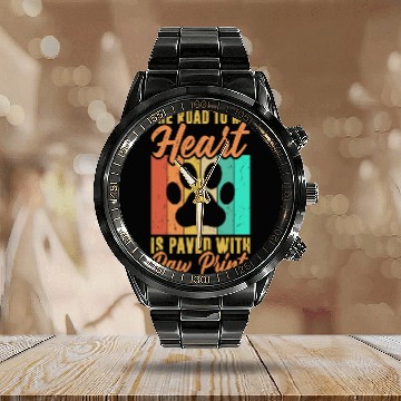 Discover The road to my heart is paved with paw prints Calendar Steel Band Watch