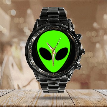 Discover Alien Head Pocket Patch Area 51 Calendar Steel Band Watch