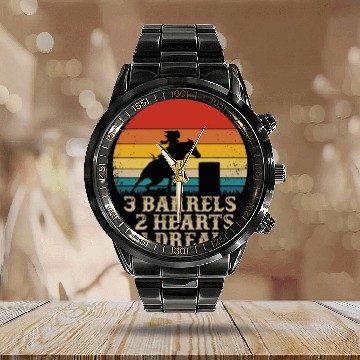 Discover Barrel Racing Horse Riding 3 Barrels 2 Hearts 1 Dr Calendar Steel Band Watch