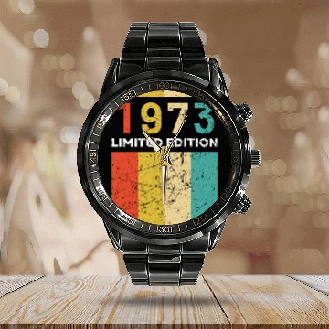 Discover 50 Years Vintage 1973 Retro 50th Birthday Calendar Steel Band Watch