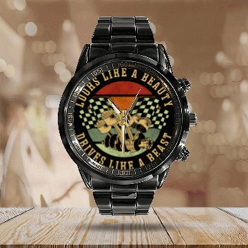 Discover Drag Racing Race Car Girl Retro Calendar Steel Band Watch