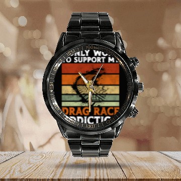 Discover Drag Racing Race Car Retro Vintage Calendar Steel Band Watch