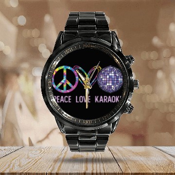 Discover Karaoke Singer Retro Tie Dye Peace Calendar Steel Band Watch