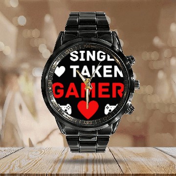 Discover Single Taken Gamer Valentines Day Gaming Heart Calendar Steel Band Watch