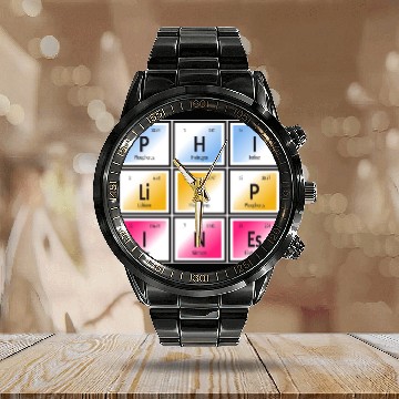 Discover Philippines | Periodic Table of Elements Calendar Steel Band Watch