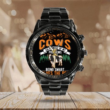 Discover Cow Gift Farmer Cattle Breeder Cows Calendar Steel Band Watch