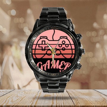 Discover Pink Retro Gamer Valentine Day Calendar Steel Band Watch