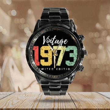 Discover 50 Years Vintage 1973 Retro 50th Birthday Calendar Steel Band Watch