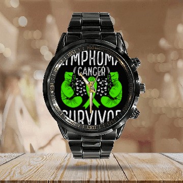 Discover Lymphoma Cancer Survivor Awareness Ribbon Gloves Calendar Steel Band Watch