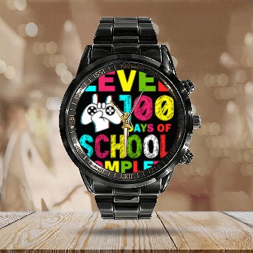 Discover Level 100 Days Of School Complete Kid Gamer Calendar Steel Band Watch