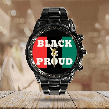 Discover Black and Proud on a Red, Black, and Green Colors Calendar Steel Band Watch