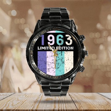 Discover 60 Years Vintage 1963 Retro 60th Birthday Calendar Steel Band Watch