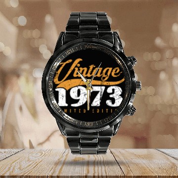 Discover 50 Years Vintage 1973 Retro 50th Birthday Calendar Steel Band Watch