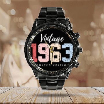 Discover 60 Years Vintage 1963 Retro 60th Birthday Calendar Steel Band Watch