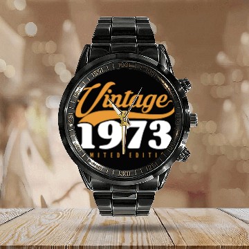 Discover 50 Years Vintage 1973 Retro 50th Birthday Calendar Steel Band Watch