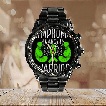 Discover Lymphoma Cancer Warrior Awareness Ribbon Gloves Calendar Steel Band Watch